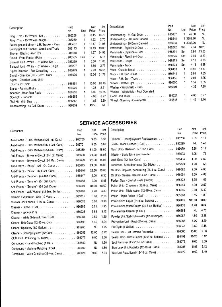 1952 Chevrolet Accessories Price List Page 3